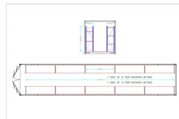Adjustable, Heavy Duty Three Tier Racking for Rear of Container
